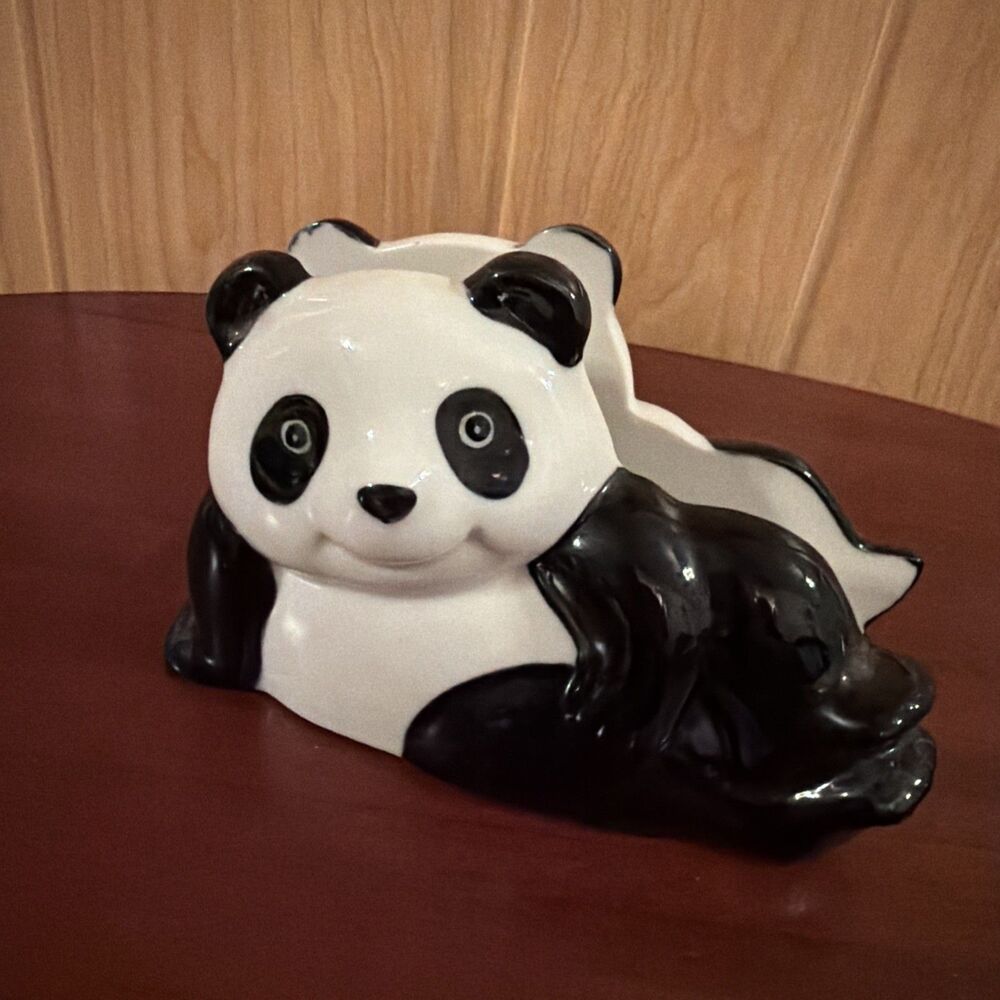 Vintage Henriksen Porcelain Panda Napkin Holder.  8.5 x 4”Japan. Excellent Cond!